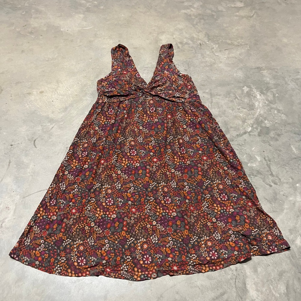 Patagonia Kamala Floral Dress Womens Large Brown Purple Cotton Tencel 58755 S0